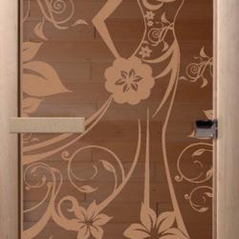 Дверь стеклянная Девушка в цветах (стекло бронза 6 мм, 2 петли, коробка хвоя) 1900*700
