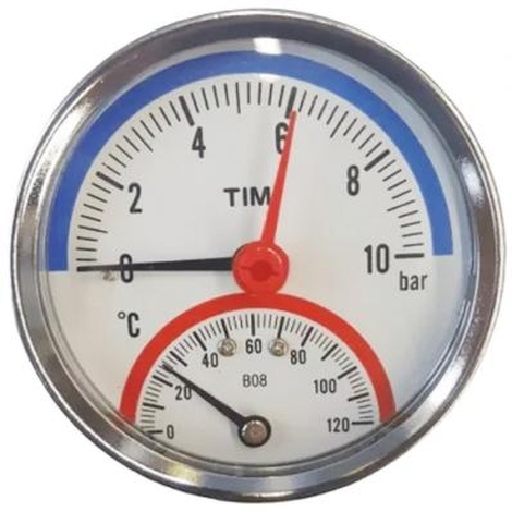 Термоманометр аксиальный TIM 1/2" 6бар (0°C - 120°C)
